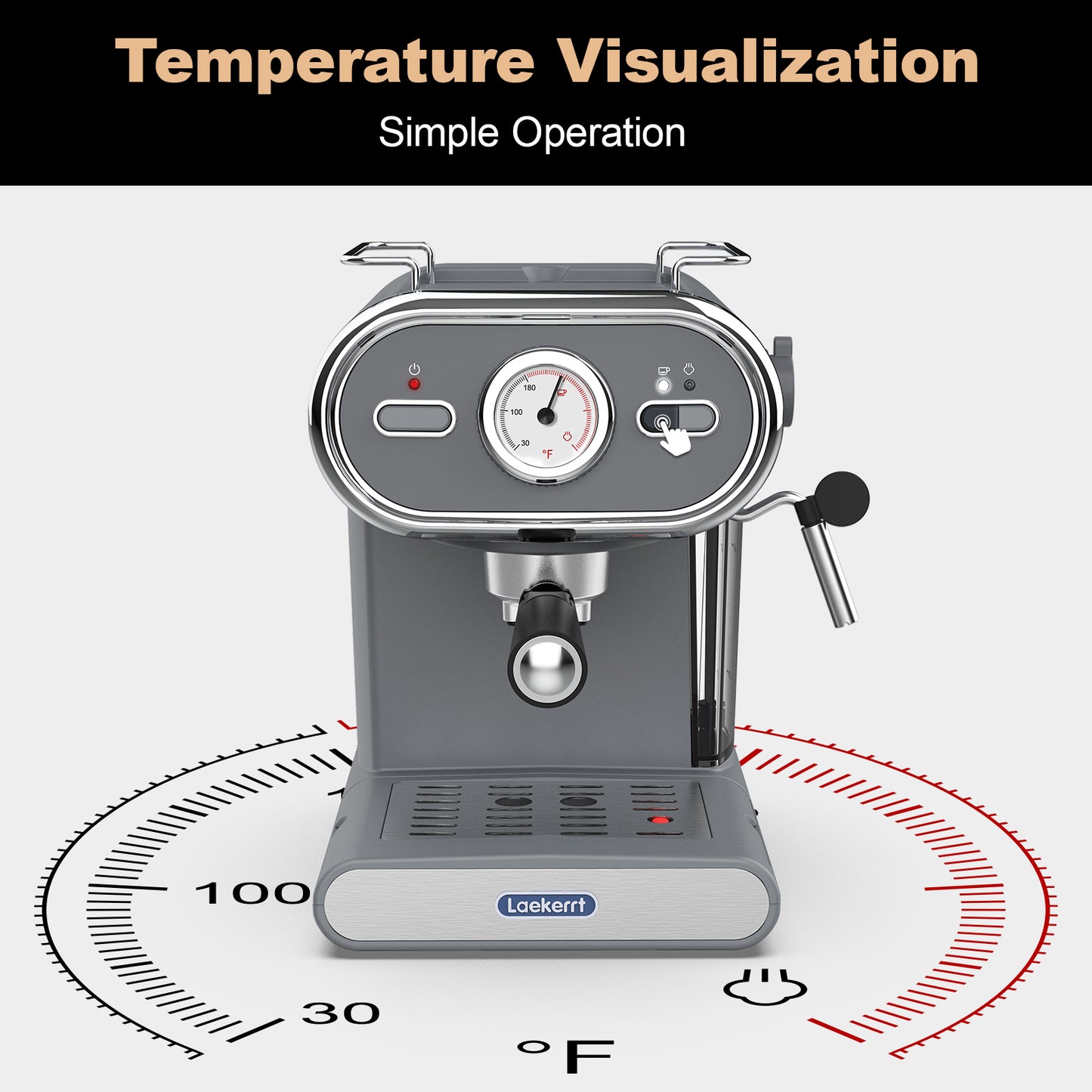 Laekerrt Espresso Machine with Visible Thermometer, 20 Bar Pump Pressure Home Coffee Machine with Milk Frother Steam Wand, 1100W Cappuccino Latte Coffee Maker, with 2 Stainless Steel Filter Cups