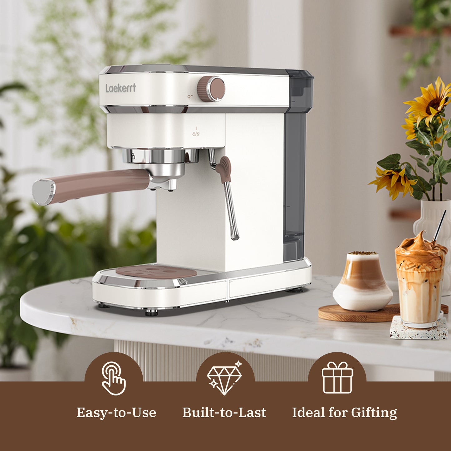 Laekerrt Espresso Machine 20 Bar CMEP01 Espresso Maker with Milk Frother Steam Wand, Professional Espresso Coffee Machine for home Barista (Pear White, Upgrade Professional Steam Pipe)