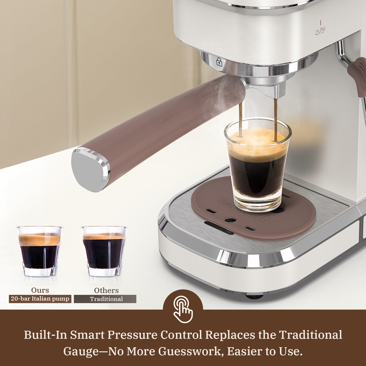 Laekerrt Espresso Machine 20 Bar CMEP01 Espresso Maker with Milk Frother Steam Wand, Professional Espresso Coffee Machine for home Barista (Pear White, Upgrade Professional Steam Pipe)