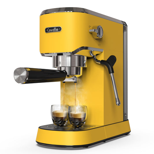 Espresso Machine 20 Bar, Professional Maker with Milk Frother Steam Wand, Compact Coffee 35oz Removable Water Tank for Cappuccino, Latte, Stainless Steel, Yellow