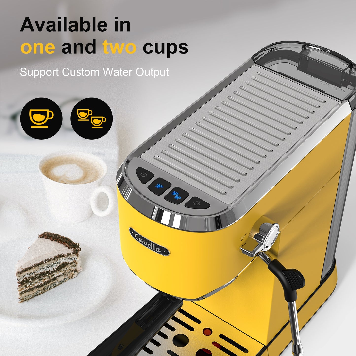 Espresso Machine 20 Bar, Professional Maker with Milk Frother Steam Wand, Compact Coffee 35oz Removable Water Tank for Cappuccino, Latte, Stainless Steel, Yellow