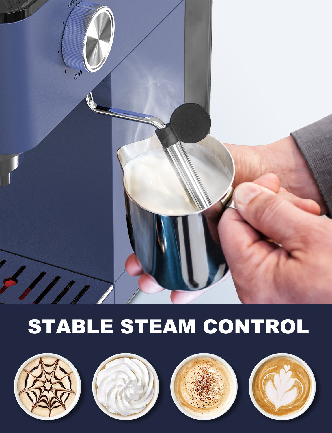 Laekerrt Espresso Machine 20 Bar Espresso Maker with Milk Frother Steam Wand, Compact Espresso Coffee Machine for Cappuccino and Latte (Navy Blue, CMEP04)