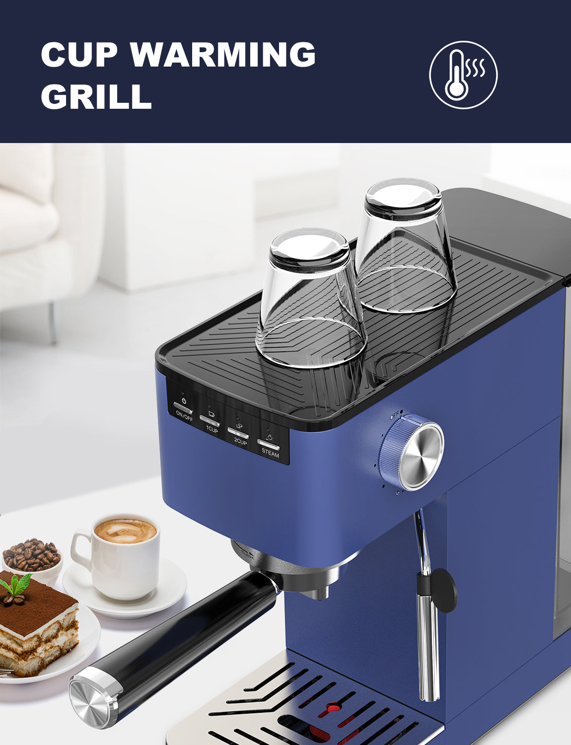 Laekerrt Espresso Machine 20 Bar Espresso Maker with Milk Frother Steam Wand, Compact Espresso Coffee Machine for Cappuccino and Latte (Navy Blue, CMEP04)