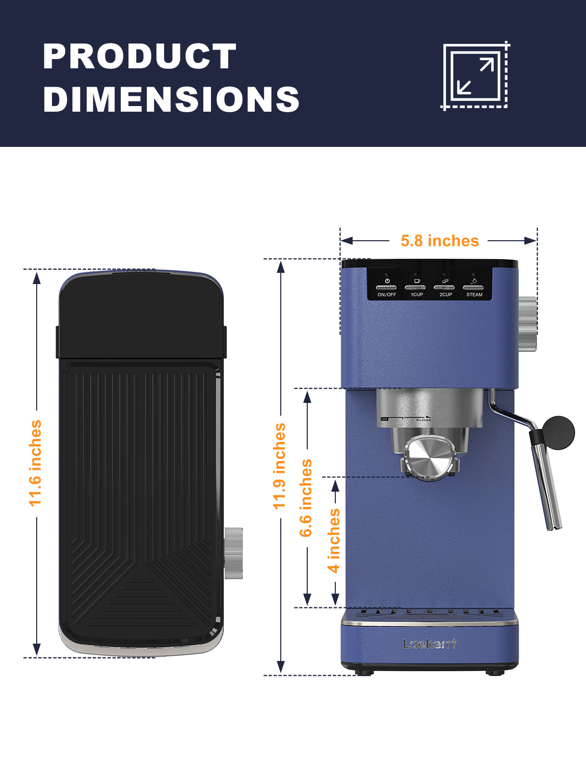 Laekerrt Espresso Machine 20 Bar Espresso Maker with Milk Frother Steam Wand, Compact Espresso Coffee Machine for Cappuccino and Latte (Navy Blue, CMEP04)