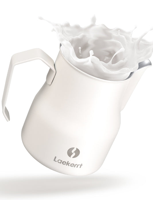 Laekerrt Milk Frothing Pitcher, Stainless Steel Coffee Tools Cup, Milk Frother Cup, Coffee Steaming Pitcher, Perfect Espresso Machine Accessories, Barista Tools, Latte Art, Pear White 12 Oz (350ml)