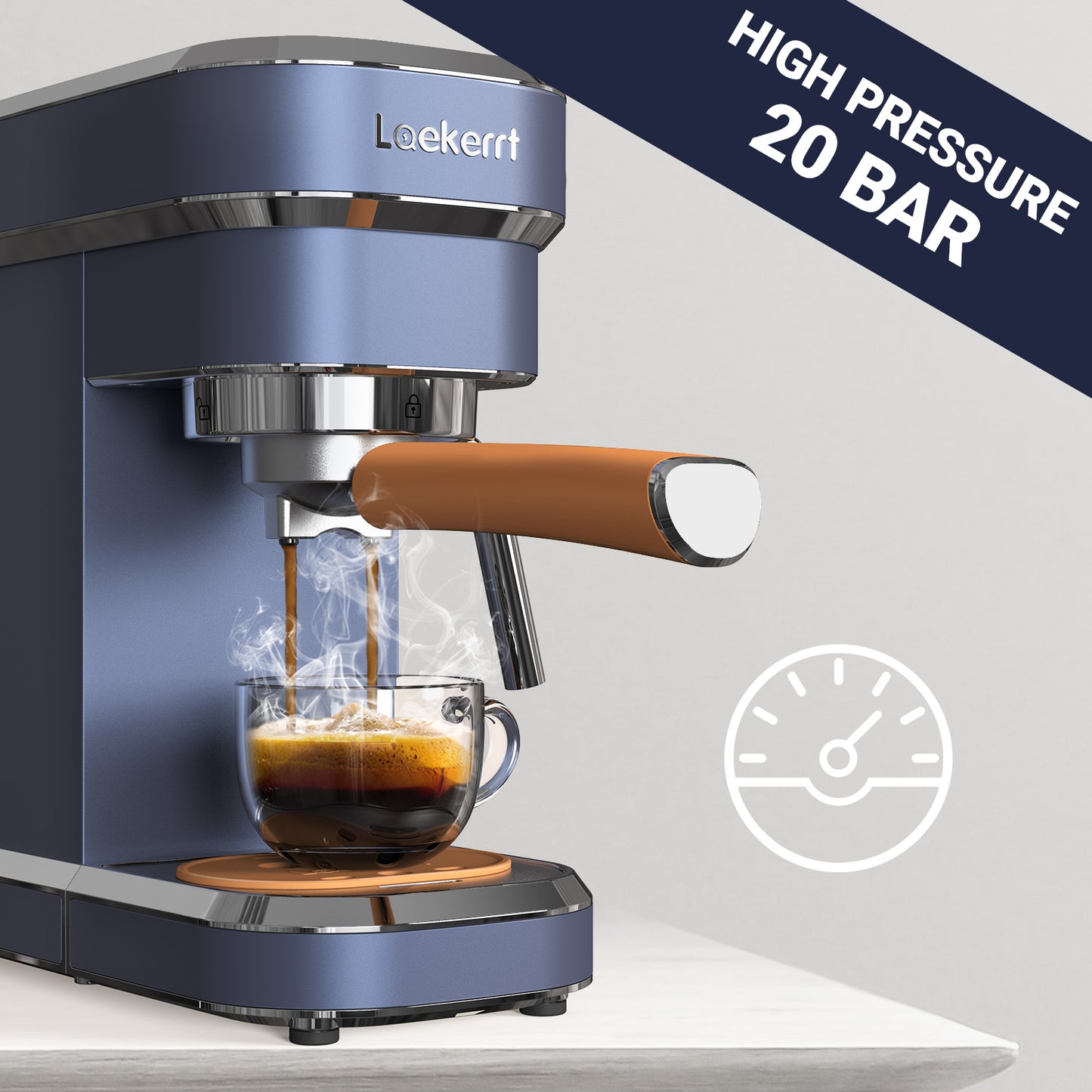 Espresso Machine Laekerrt 20 Bar CMEP01 Espresso Maker with Milk Frother Steam Wand, Professional Espresso Coffee Machine for Cappuccino and Latte (Navy Blue)
