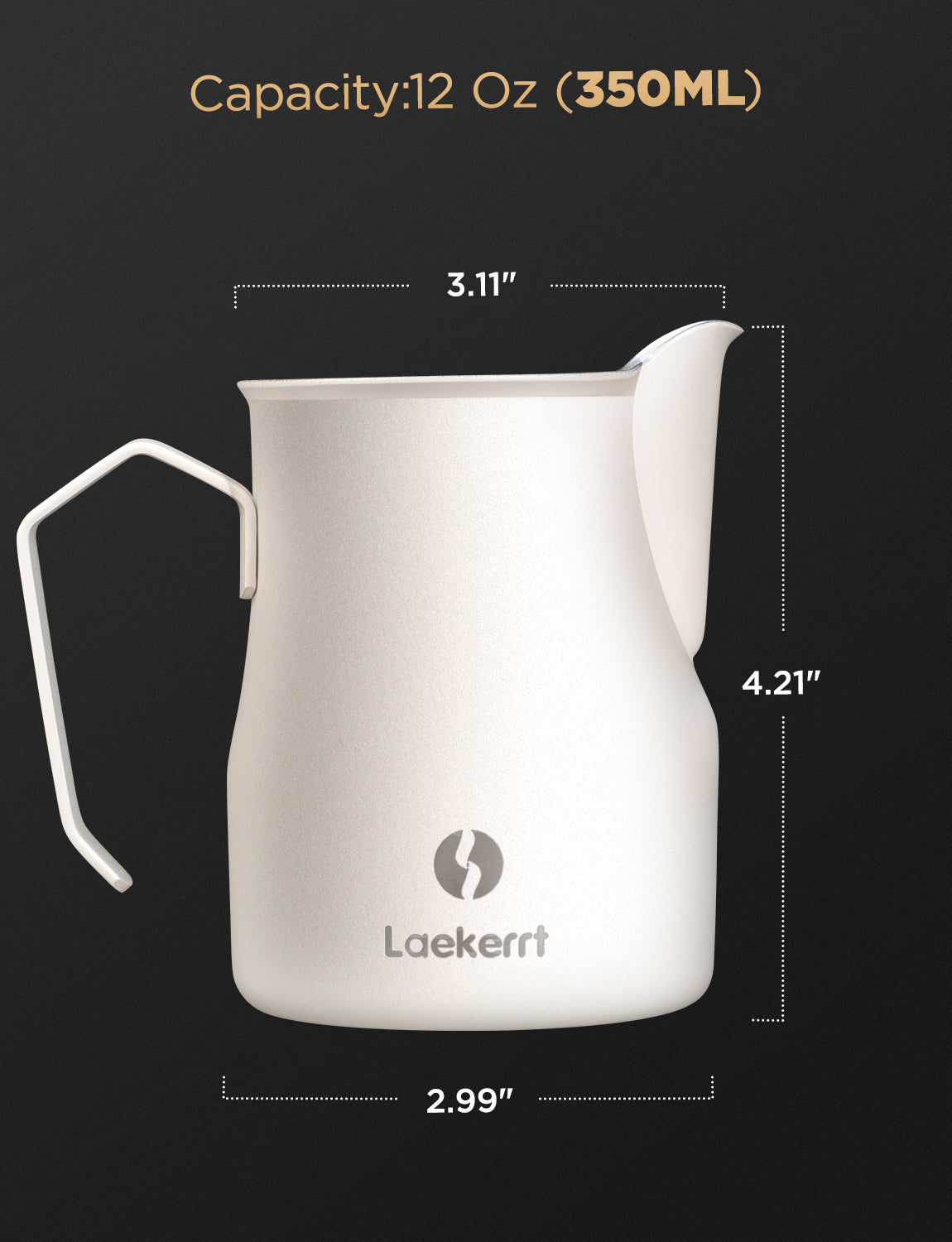 Laekerrt Milk Frothing Pitcher, Stainless Steel Coffee Tools Cup, Milk Frother Cup, Coffee Steaming Pitcher, Perfect Espresso Machine Accessories, Barista Tools, Latte Art, Pear White 12 Oz (350ml)