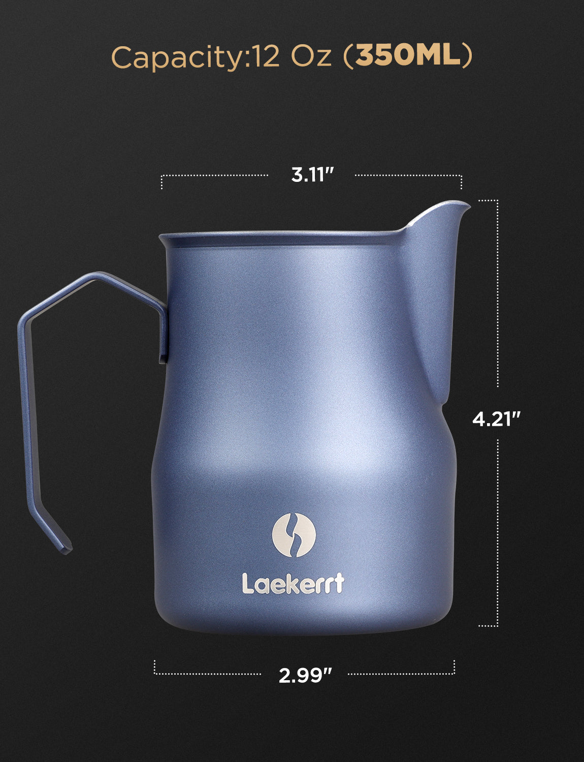 Laekerrt Milk Frothing Pitcher, Stainless Steel Coffee Tools Cup, Milk Frother Cup, Coffee Steaming Pitcher, Perfect Espresso Machine Accessories, Barista Tools, Latte Art, Navy Blue 12 Oz (350ml)