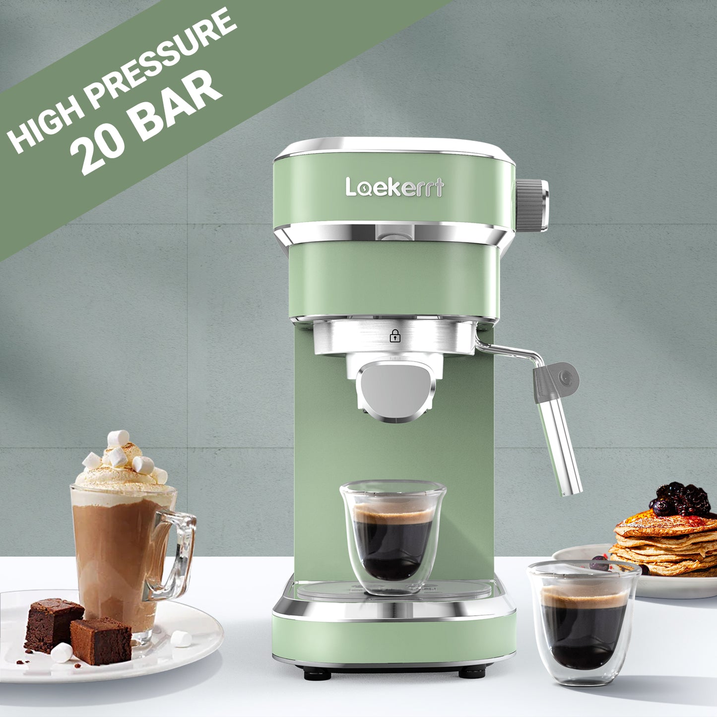 Laekerrt Espresso Machine 20 Bar Espresso Maker CMEP01 with Milk Frother Steam Wand, Retro Home Expresso Coffee Machine for Cappuccino and Latte (Green) Gift for Coffee Lovers, Mom, Friend, Family