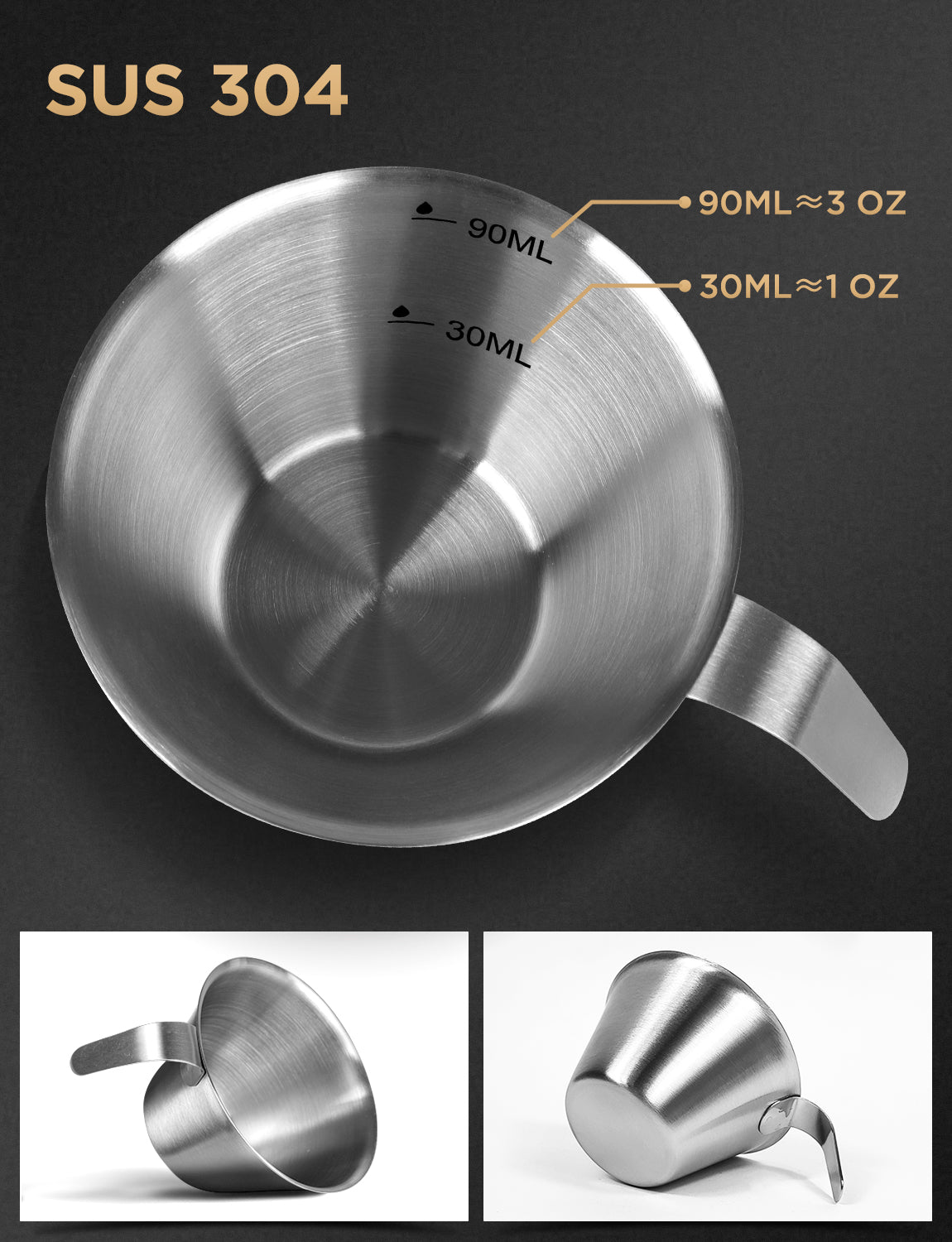 Laekerrt Stainless Steel Espresso Cups, Coffee Mugs with Handle, with Spout, Easy to Pour, Unbreakable Metal Expresso Accessories, Suit for Espresso Machine and Coffee Maker, Matte Silver 3 Oz (90ml)