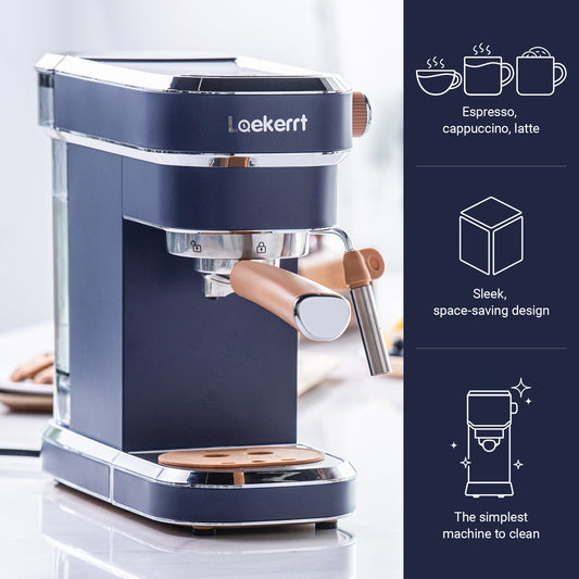 Espresso Machine Laekerrt 20 Bar CMEP01 Espresso Maker with Milk Frother Steam Wand, Professional Espresso Coffee Machine for Cappuccino and Latte (Navy Blue)