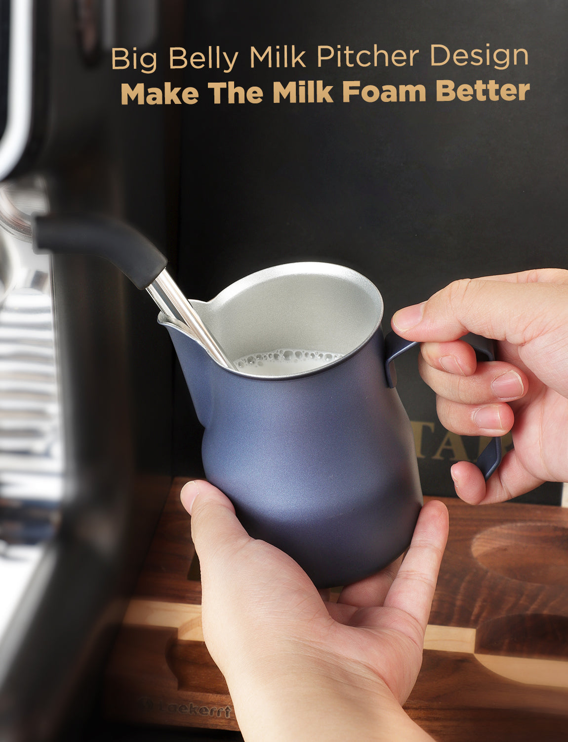 Laekerrt Milk Frothing Pitcher, Stainless Steel Coffee Tools Cup, Milk Frother Cup, Coffee Steaming Pitcher, Perfect Espresso Machine Accessories, Barista Tools, Latte Art, Navy Blue 12 Oz (350ml)