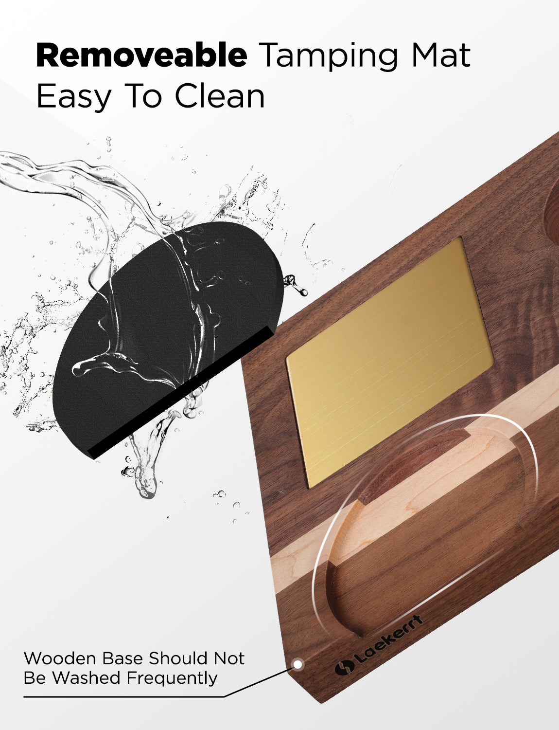 Laekerrt Espresso Tamping Station, Coffee Tamping Base, Natural Walnut Wood Coffee Station, Fits All Espresso 51mm-58mm Accessories, with Non-Slip Silicone Tamping Mat, Storage Tamping Shaking 3 IN 1