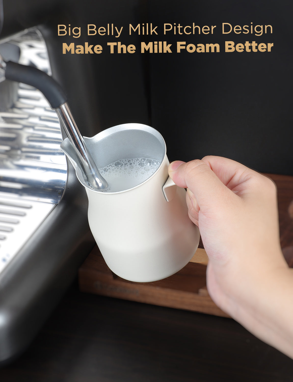 Laekerrt Milk Frothing Pitcher, Stainless Steel Coffee Tools Cup, Milk Frother Cup, Coffee Steaming Pitcher, Perfect Espresso Machine Accessories, Barista Tools, Latte Art, Pear White 12 Oz (350ml)