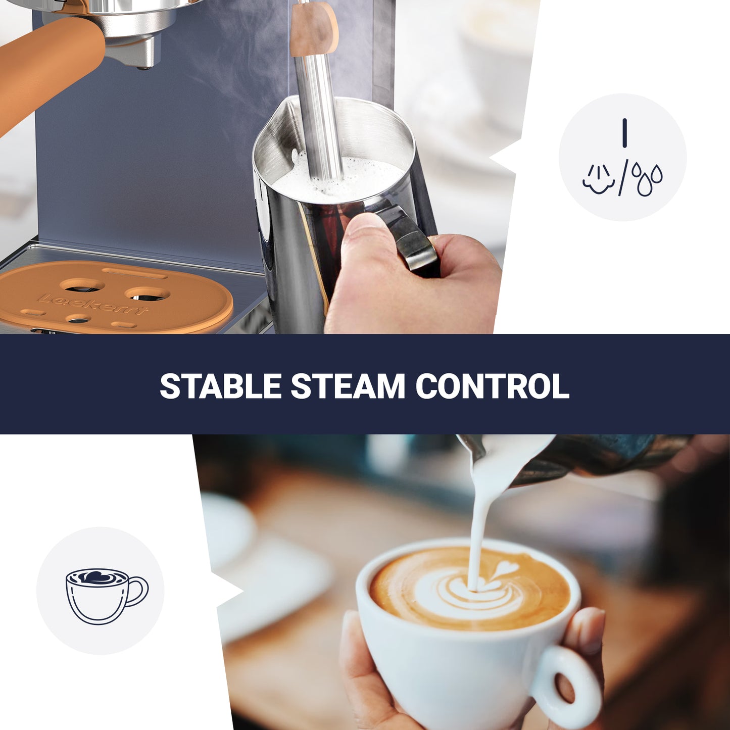 Espresso Machine Laekerrt 20 Bar CMEP01 Espresso Maker with Milk Frother Steam Wand, Professional Espresso Coffee Machine for Cappuccino and Latte (Navy Blue)