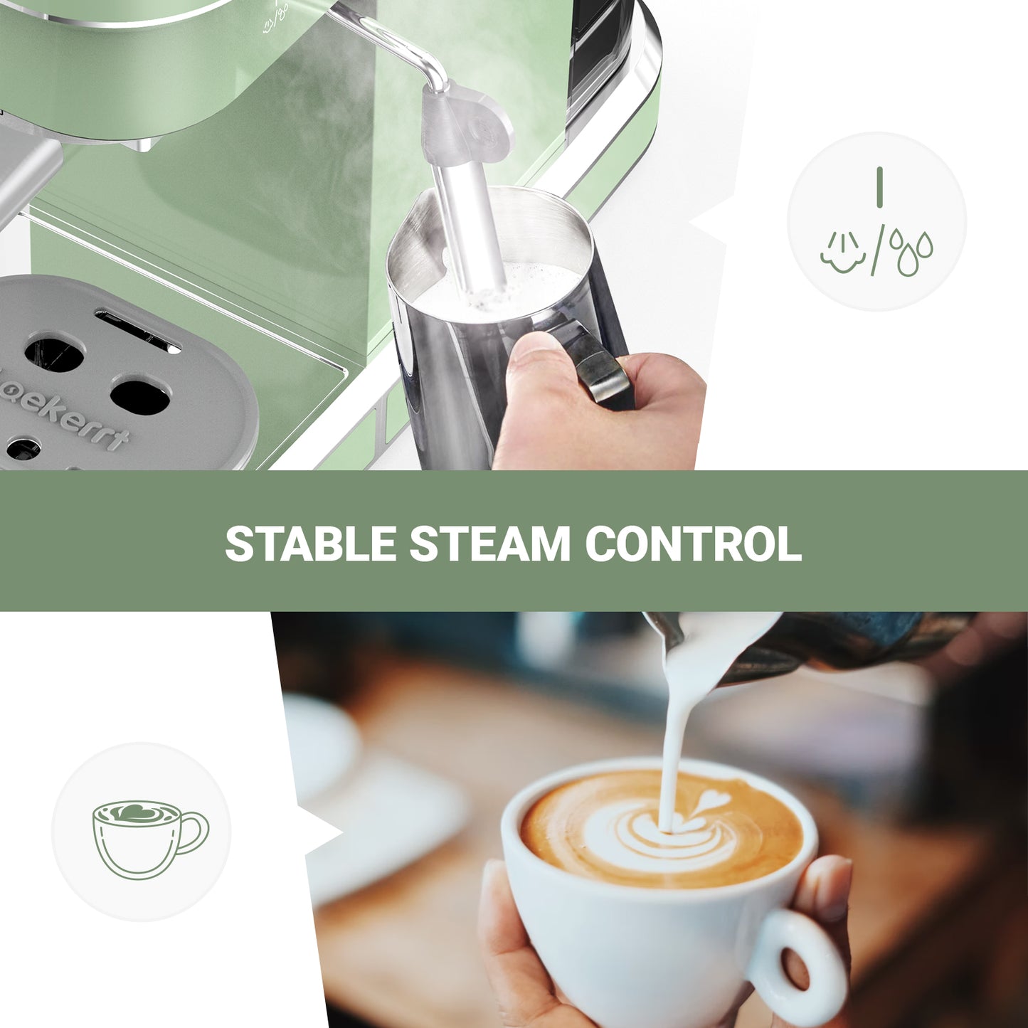 Laekerrt Espresso Machine 20 Bar Espresso Maker CMEP01 with Milk Frother Steam Wand, Retro Home Expresso Coffee Machine for Cappuccino and Latte (Green) Gift for Coffee Lovers, Mom, Friend, Family