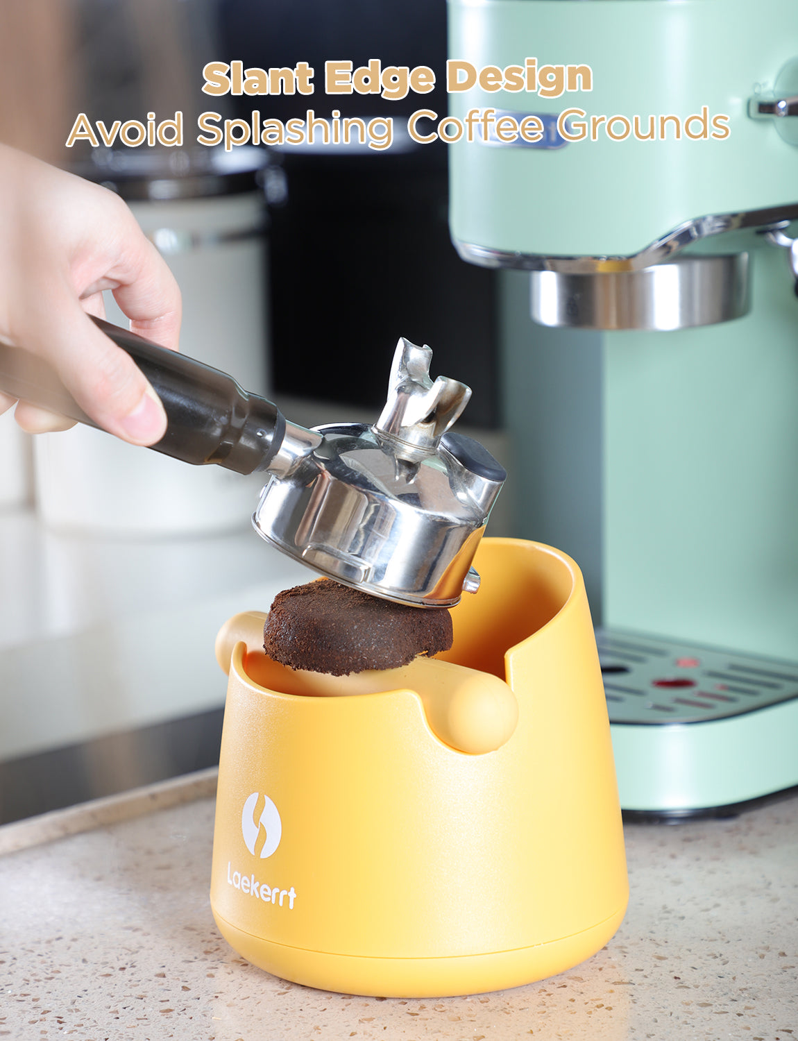 Laekerrt Espresso Knock Box, Compact Mini Coffee Grounds Knock Box, Shock-Absorbent Durable, with Removable Knock Bar and Non-Slip Base, Breville Espresso Machine Accessories Gift, Yellow 4.5 Inch