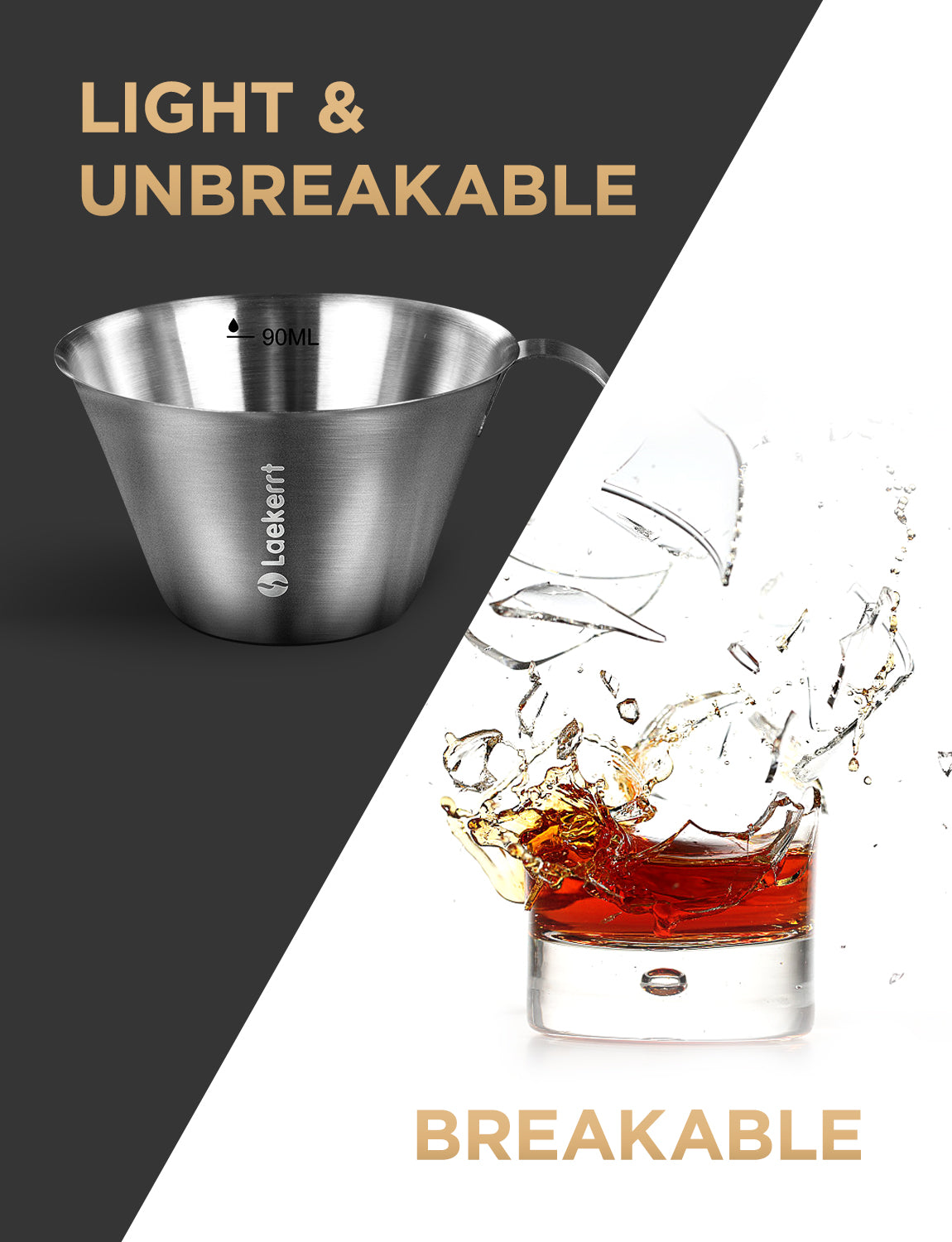 Laekerrt Stainless Steel Espresso Cups, Coffee Mugs with Handle, with Spout, Easy to Pour, Unbreakable Metal Expresso Accessories, Suit for Espresso Machine and Coffee Maker, Matte Silver 3 Oz (90ml)