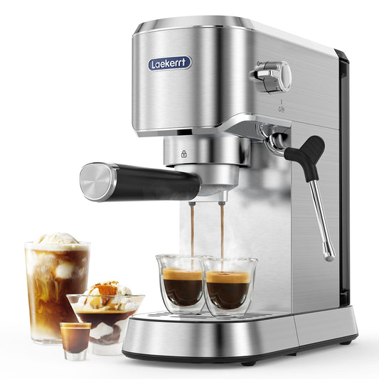 Espresso Machine 20 Bar, Laekerrt for Home Barista, Milk Steam Frother Wand, for Espresso, Cappuccino and Latte, Silver, CMEP02