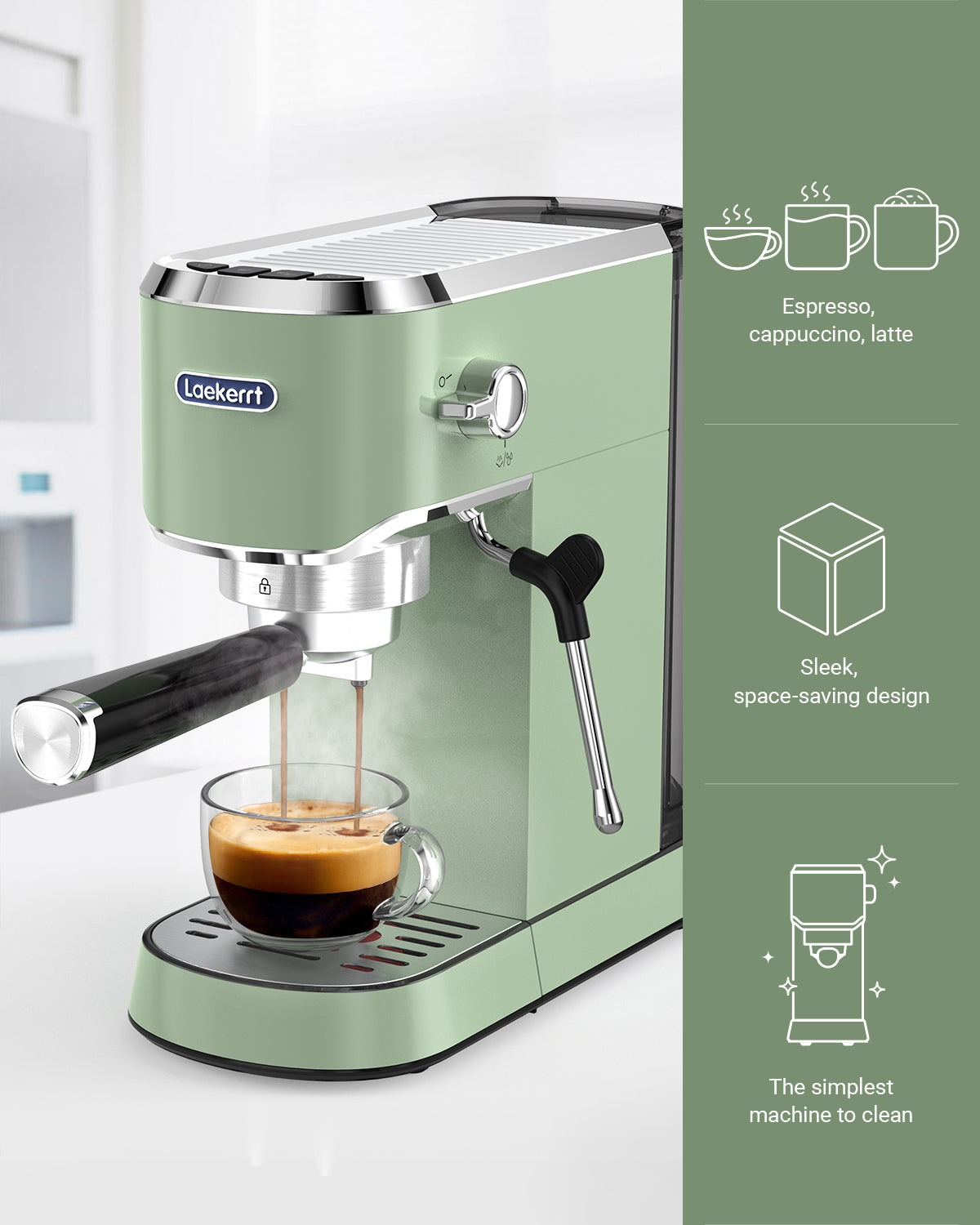 Laekerrt Espresso Machine 20 Bar Espresso Maker CMEP02 with Milk Frother Steam Wand, Retro Home Expresso Coffee Machine for Cappuccino and Latte (Green) Gift for Coffee Lovers, Mom, Friend, Family