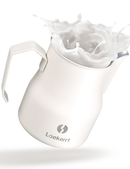 Laekerrt Milk Frothing Pitcher, Stainless Steel Coffee Tools Cup, Milk Frother Cup, Coffee Steaming Pitcher, Perfect Espresso Machine Accessories, Barista Tools, Latte Art, Pear White 12 Oz (350ml)