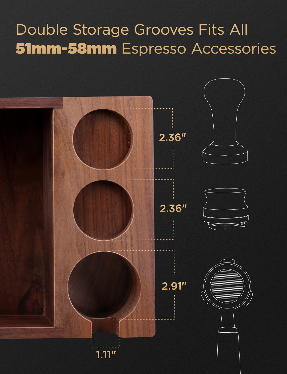 58mm Espresso Tamper Station Walnut / Portafilter Holder Espresso Bar  Organizer / Tamp Stand 