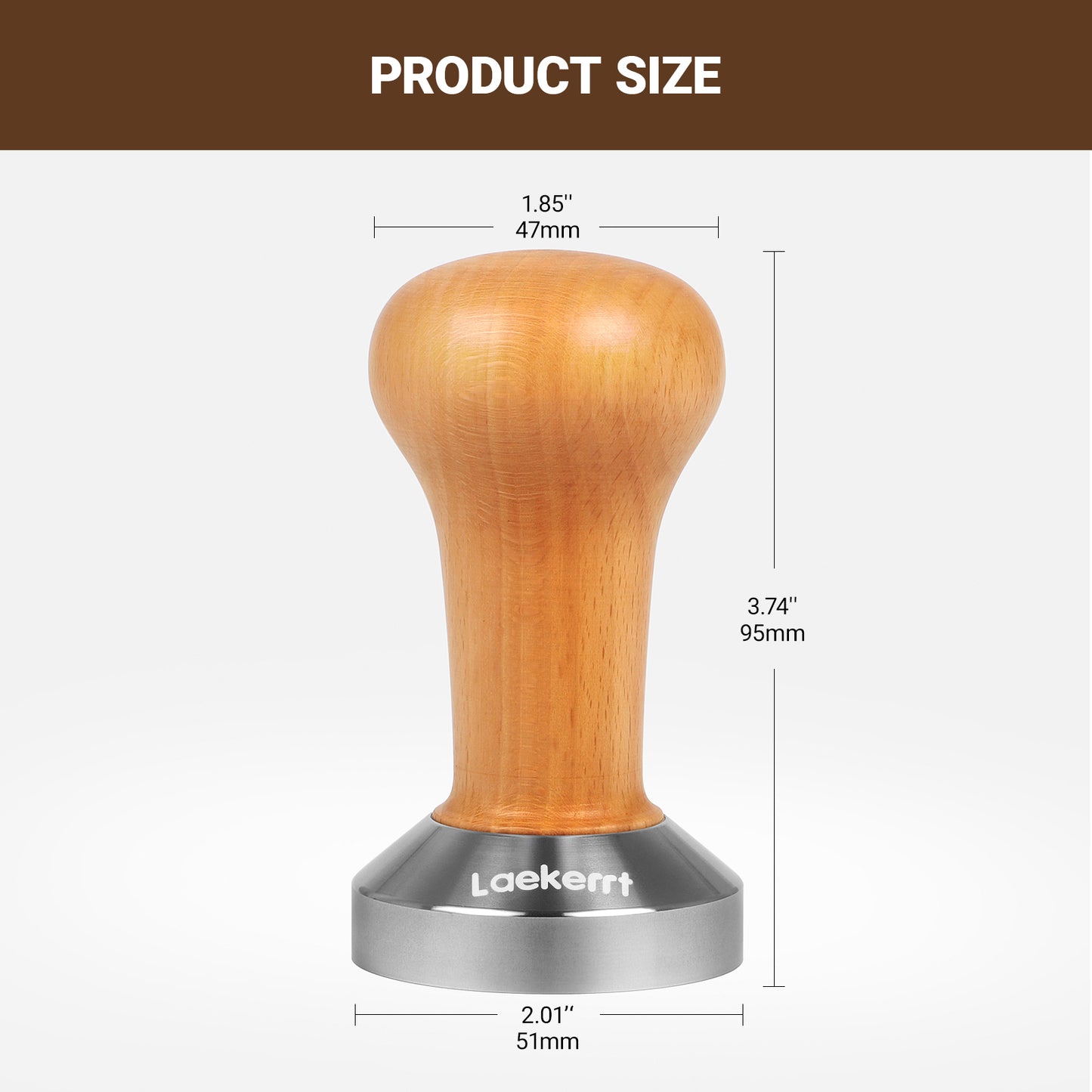 Laekerrt 51mm Espresso Tamper, Stainless Steel Base Coffee Tamper with Wood Handle, 100% Flat Tamper Tool