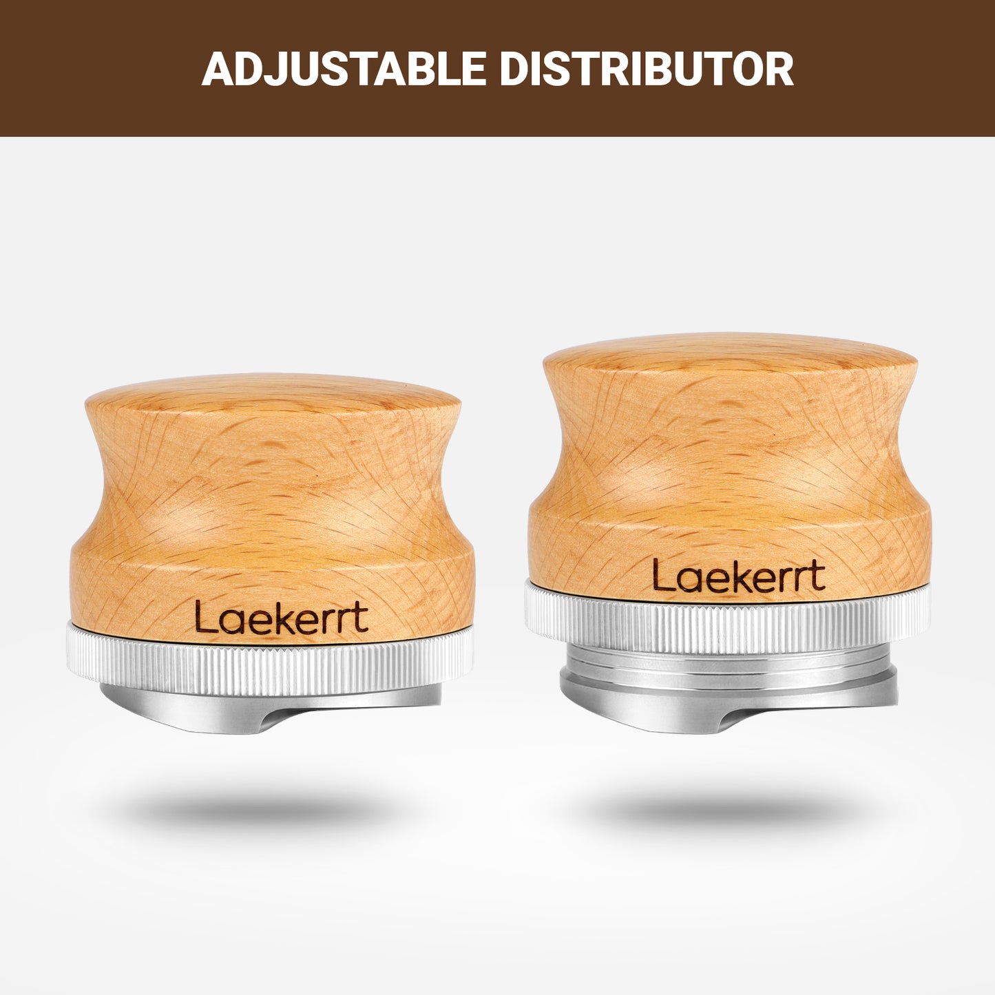 Laekerrt 51mm Espresso Distributor, Stainless Steel Base Coffee Leveler with Wood Handle, Adjustable Height Espresso Distribution Tool