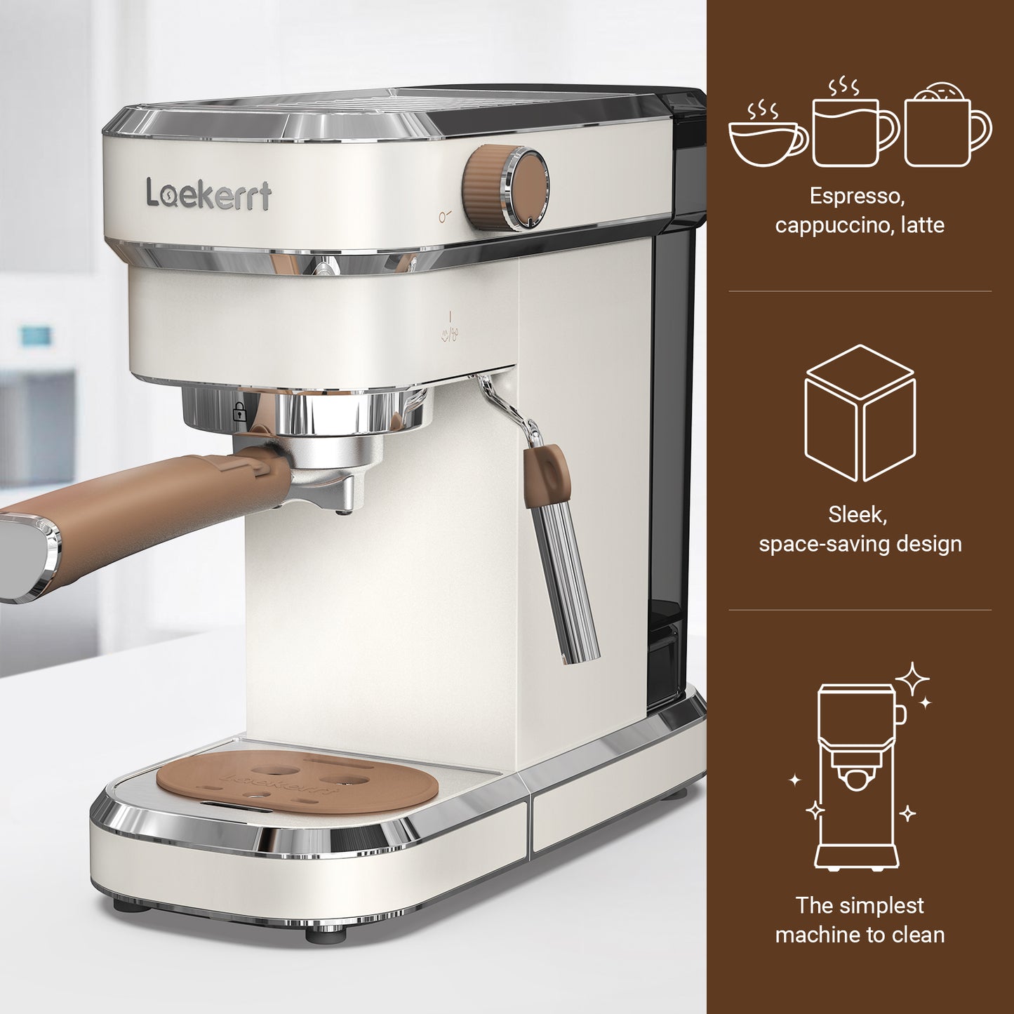 Espresso Machine Laekerrt 20 Bar CMEP01 Espresso Maker with Milk Frother Steam Wand, Professional Espresso Coffee Machine for home Barista (Pear White)