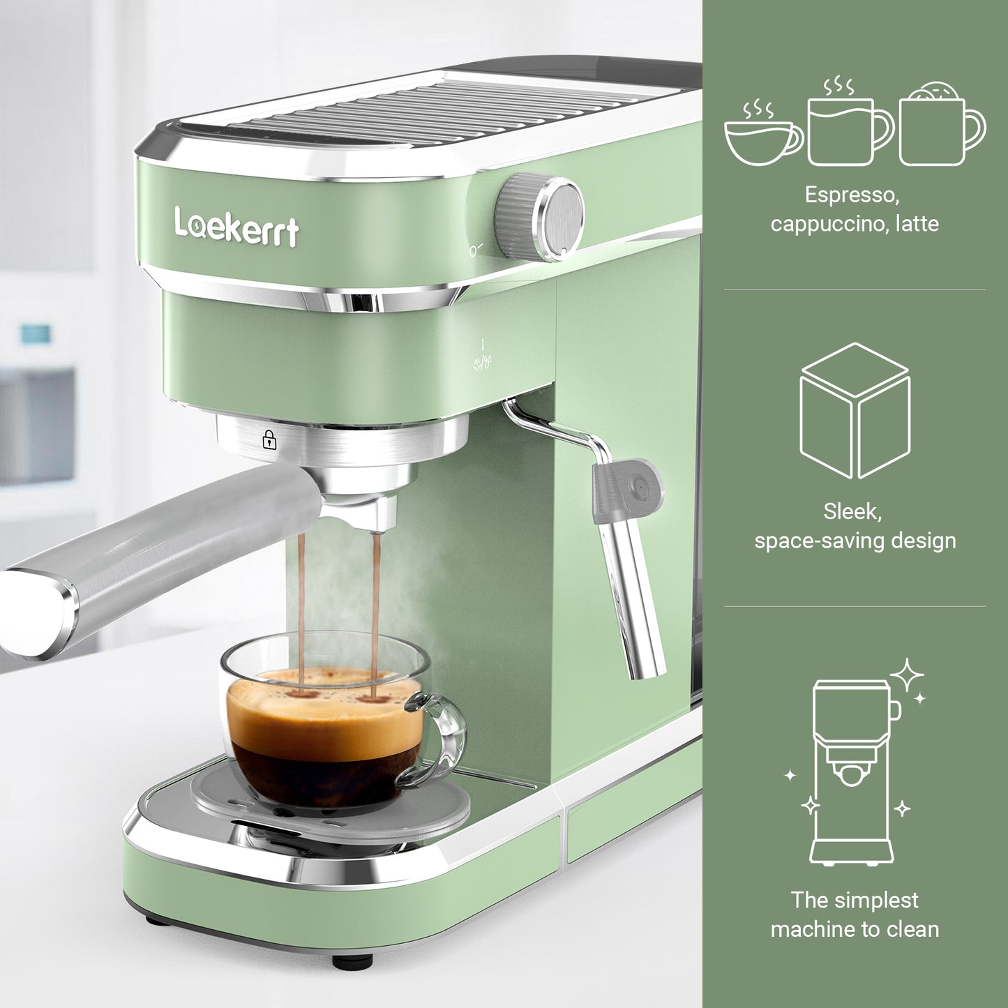 Laekerrt Espresso Machine 20 Bar Espresso Maker CMEP01 with Milk Frother Steam Wand, Retro Home Expresso Coffee Machine for Cappuccino and Latte (Green) Gift for Coffee Lovers, Mom, Friend, Family