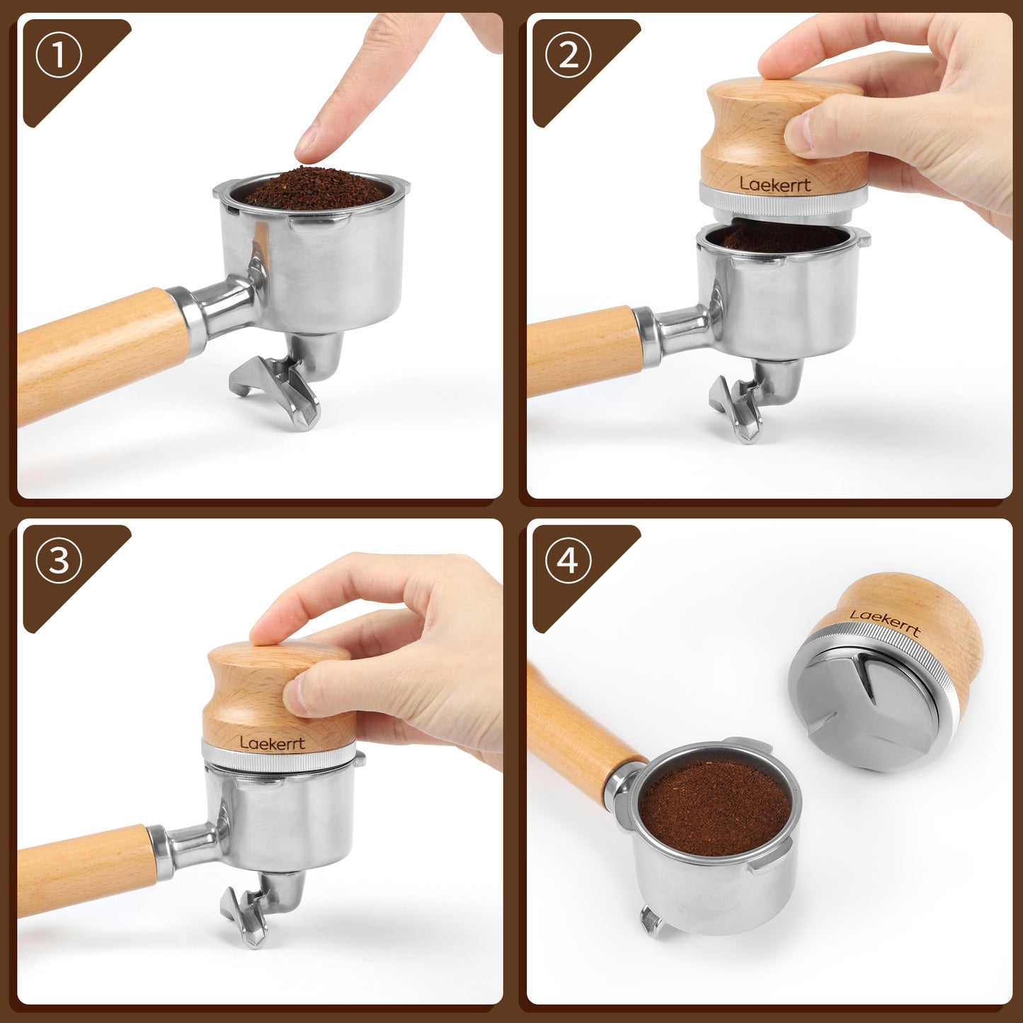 Laekerrt 51mm Espresso Distributor, Stainless Steel Base Coffee Leveler with Wood Handle, Adjustable Height Espresso Distribution Tool