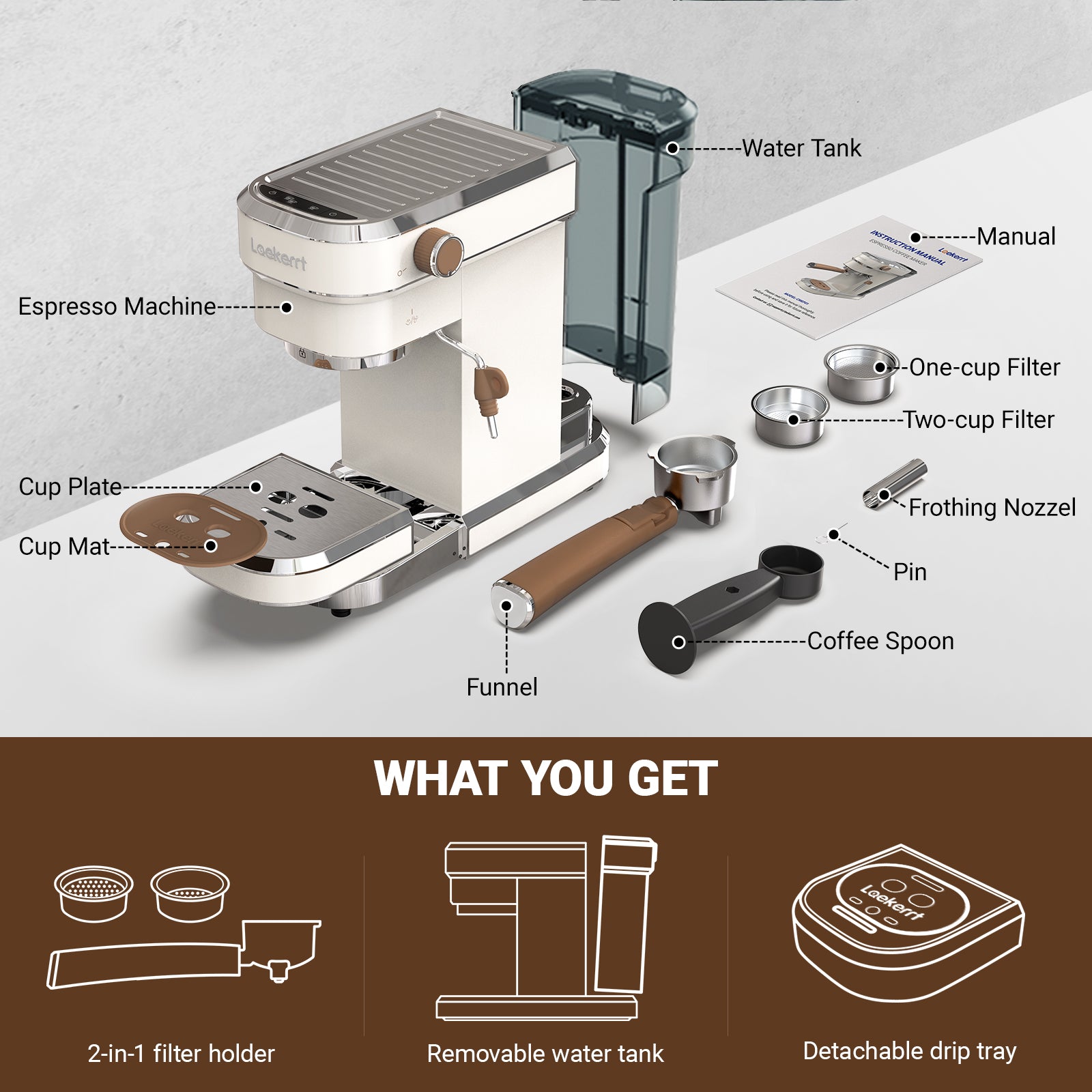 Valentine's Day Gift] Laekerrt Espresso Machine 20 Bar Espresso Maker