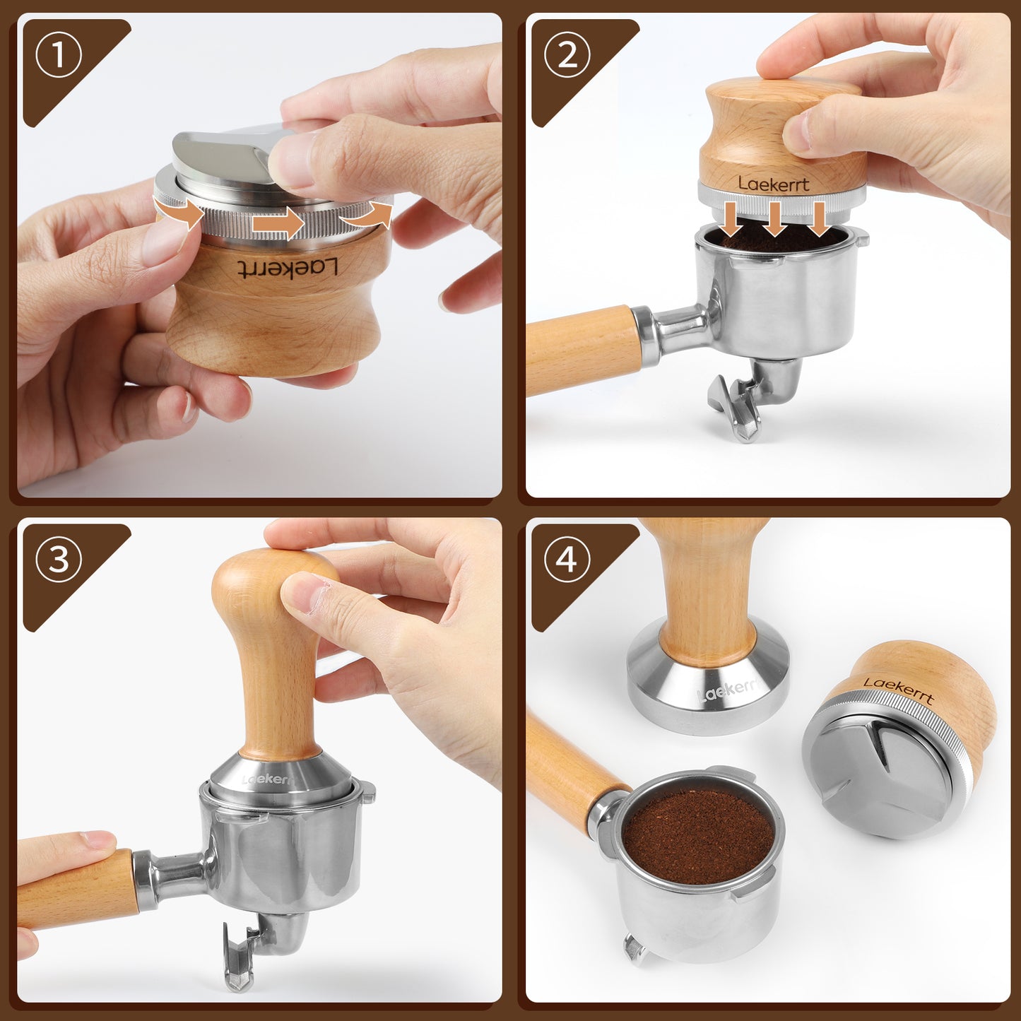 Laekerrt 51mm Espresso Tamper, Stainless Steel Base Coffee Tamper with Wood Handle, 100% Flat Tamper Tool