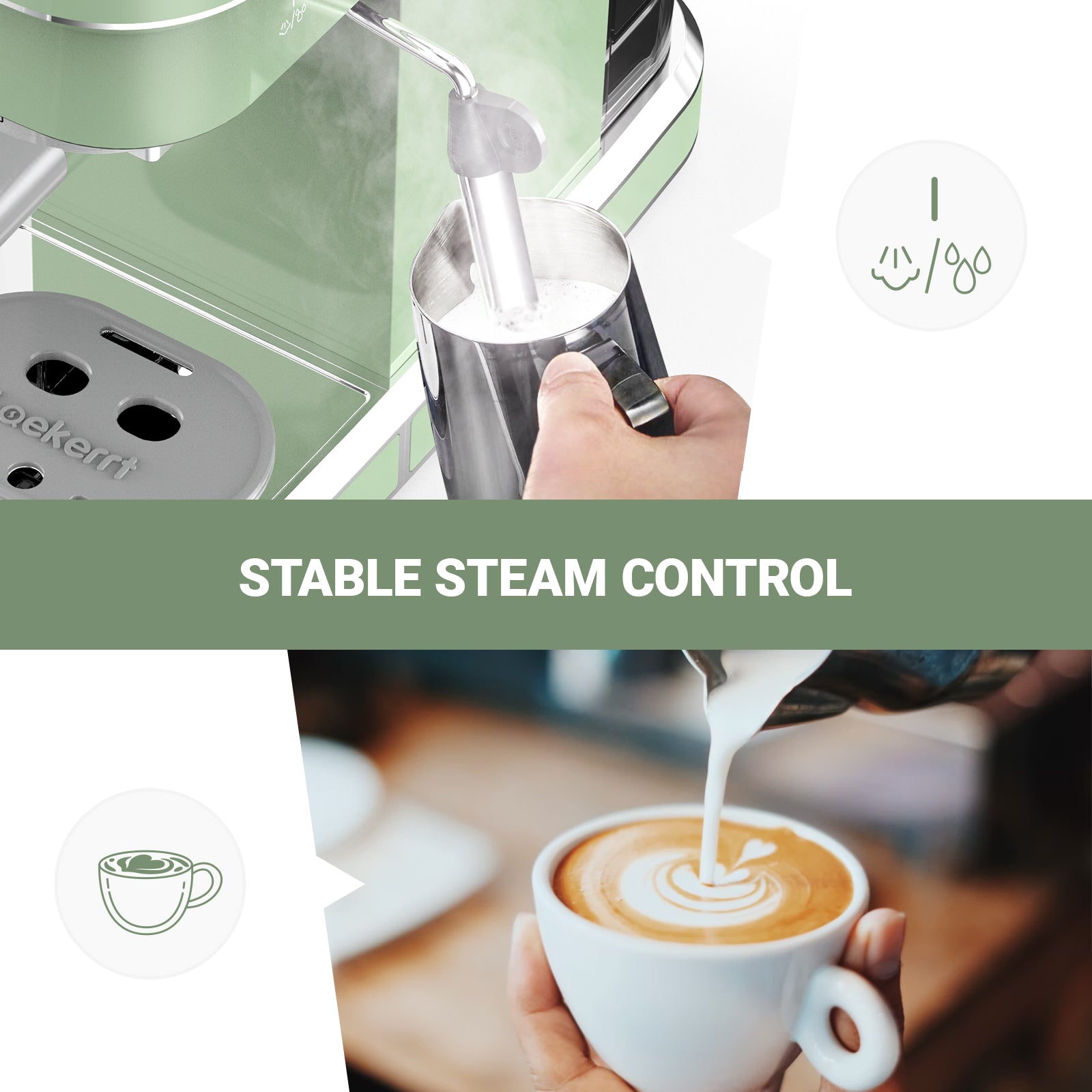20 Bar Espresso Coffee Machine with Steam Wand for Latte Espresso Mint Green
