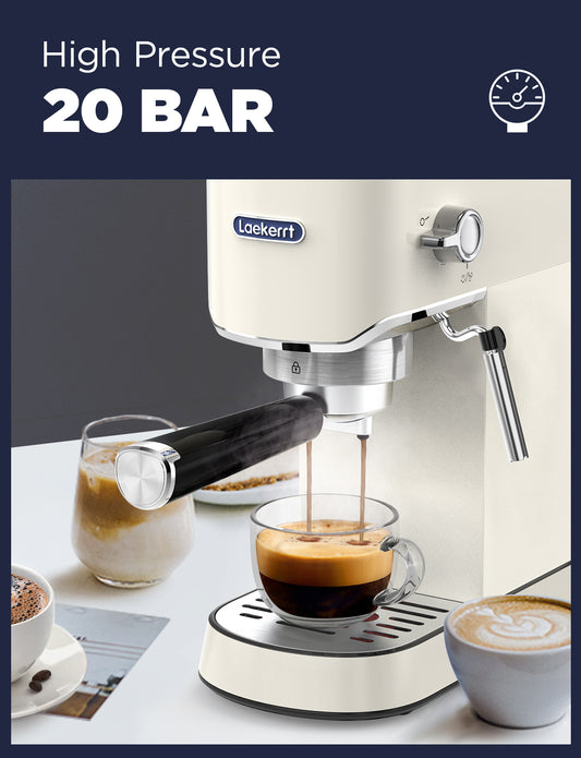 Laekerrt CMEP02 Espresso Machine, 20 Bar Coffee Maker with Commercial Milk Frother Steamer, Home Expresso Coffee Machine for Latte and Cappuccino (Pear White, Stainless Steel) Gift for Coffee Lovers
